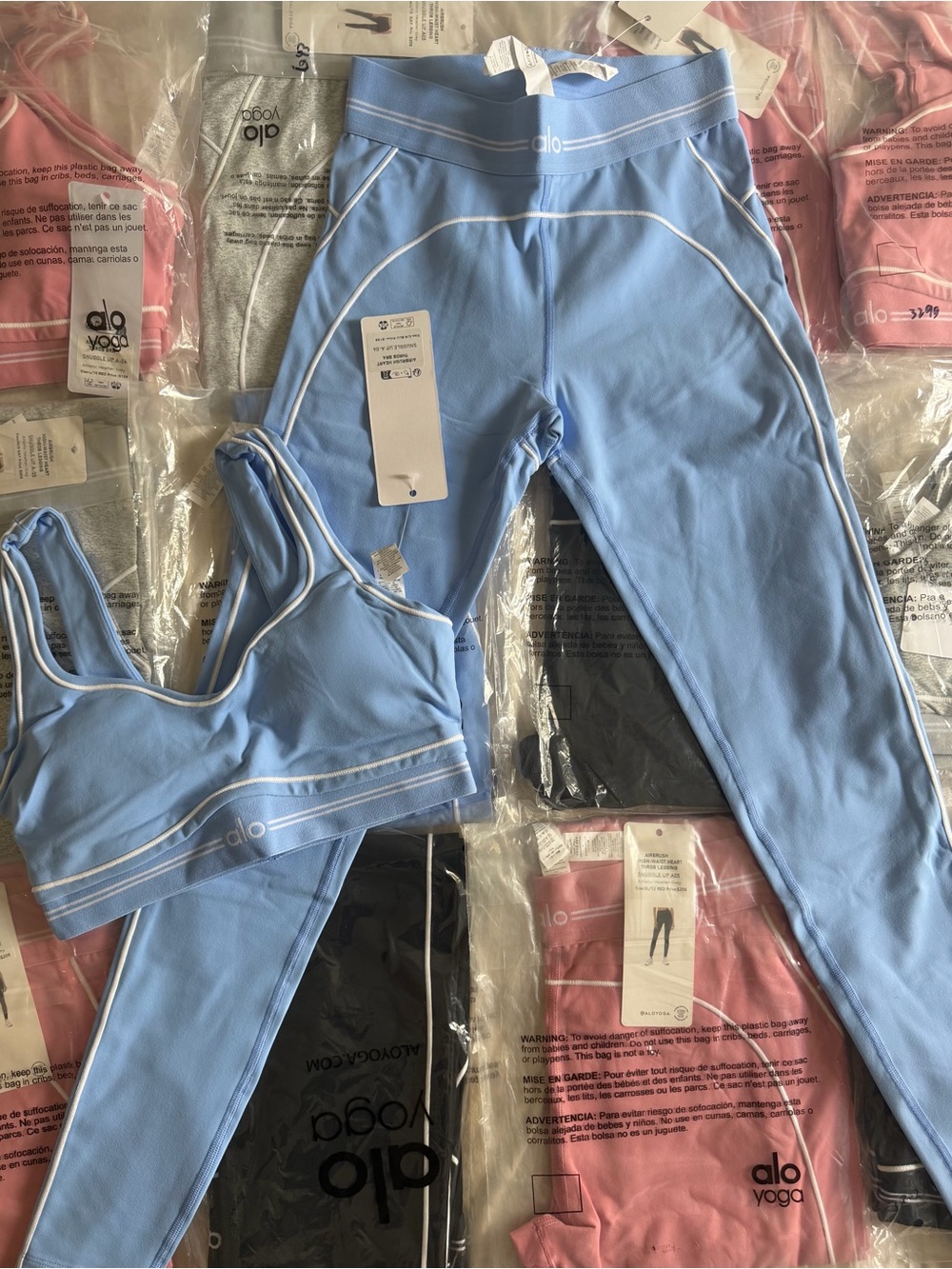 ALO Yoga Light Blue Leggings & Sports Bra Set